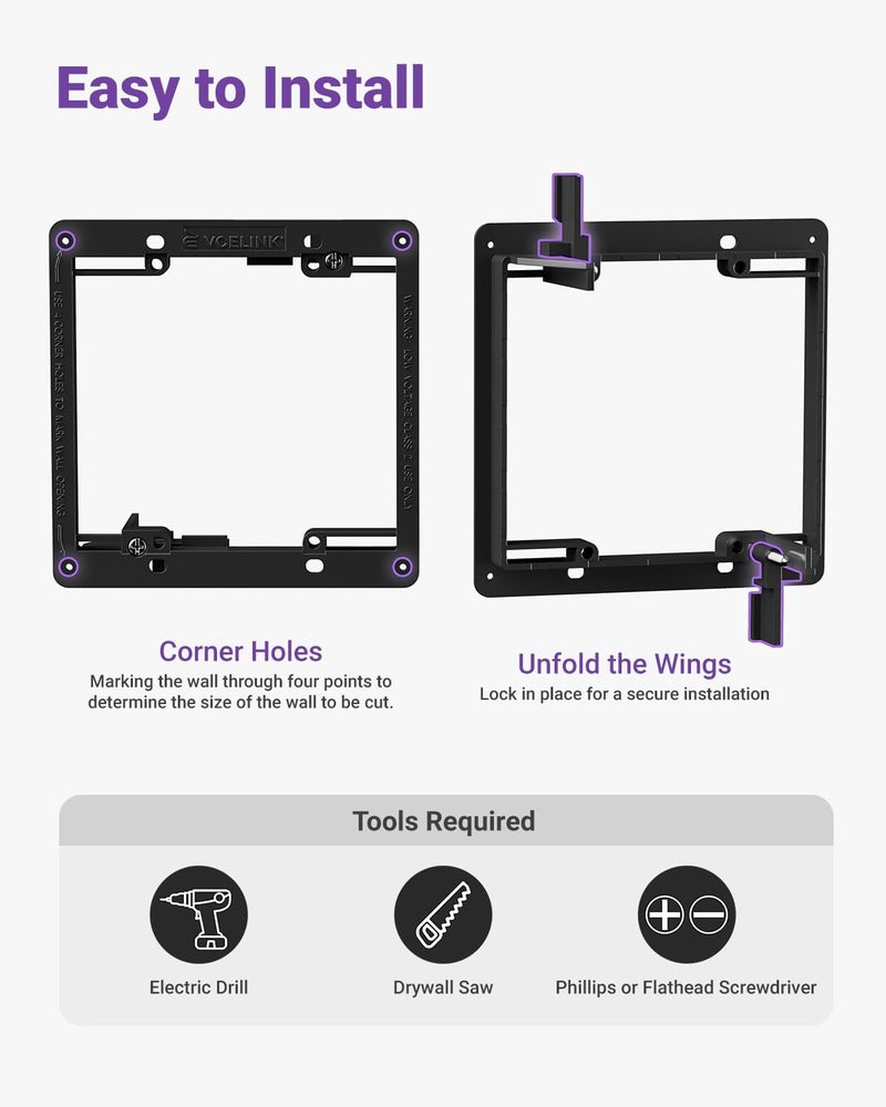 VCELINK 2 Gang Low Voltage Mounting Bracket, Flush Low Voltage Box for Network, HDMI, Coaxial, Speaker, Telephone Cables, Black, 5 Pack - Image 3